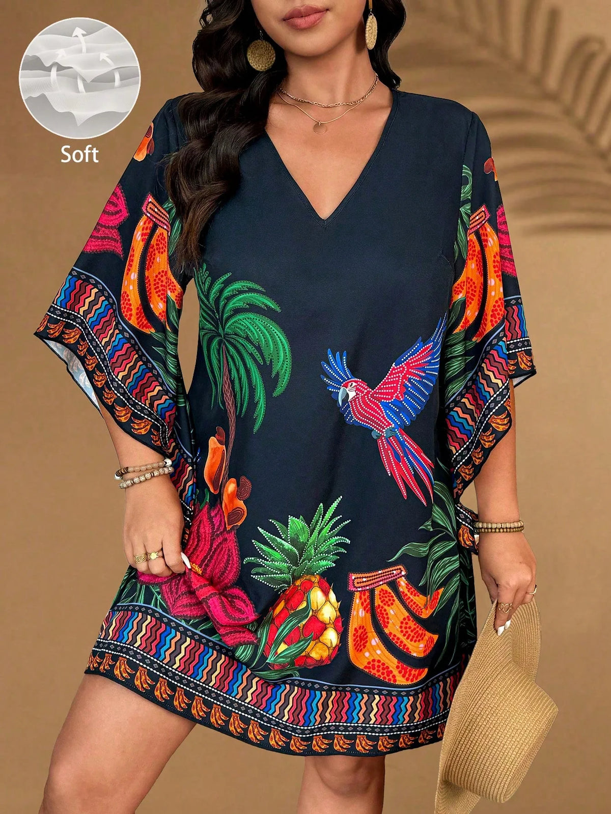 Vestido Curto Plus Size Estampado Tropical – Conforto e Estilo do G ao G4