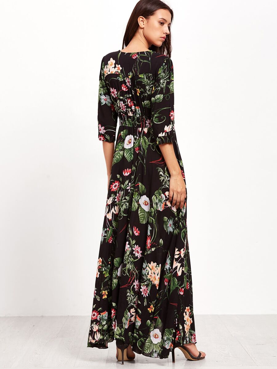 Vestido Helena Boho Maxi Floral com Botões