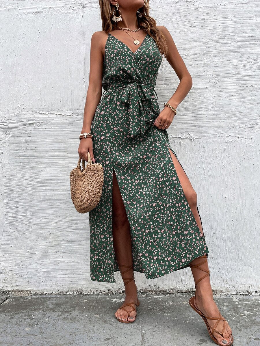 Vestido Maya Verão Floral Longo com Fenda