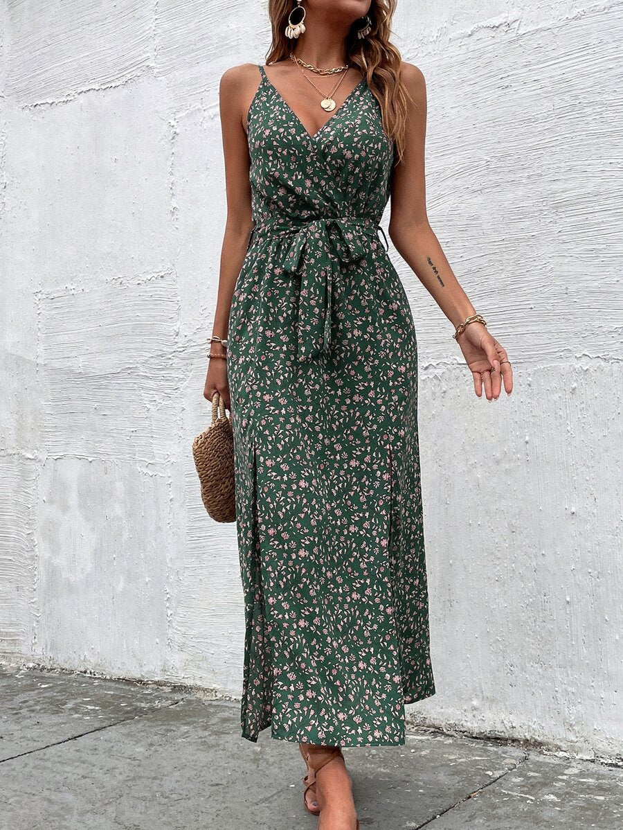 Vestido Maya Verão Floral Longo com Fenda