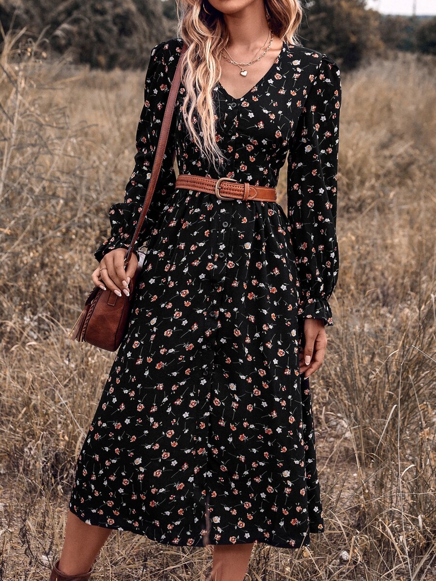 Vestido Iris Boho Midi Floral Manga Babado