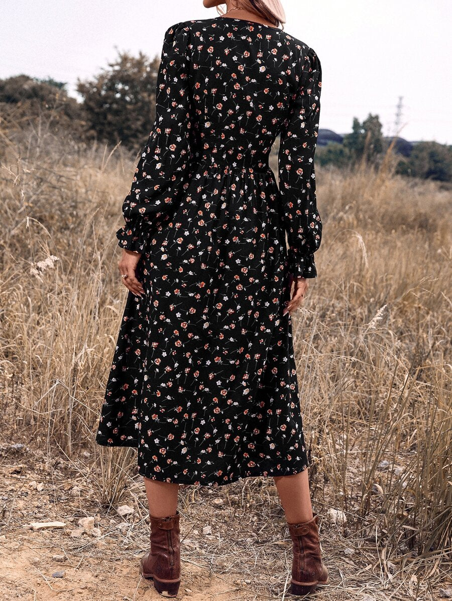 Vestido Iris Boho Midi Floral Manga Babado