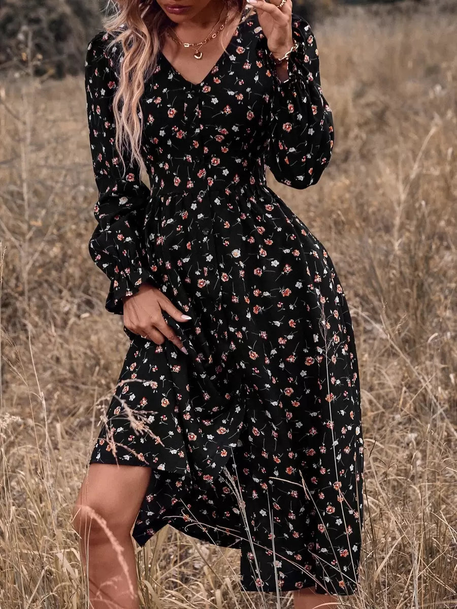 Vestido Iris Boho Midi Floral Manga Babado