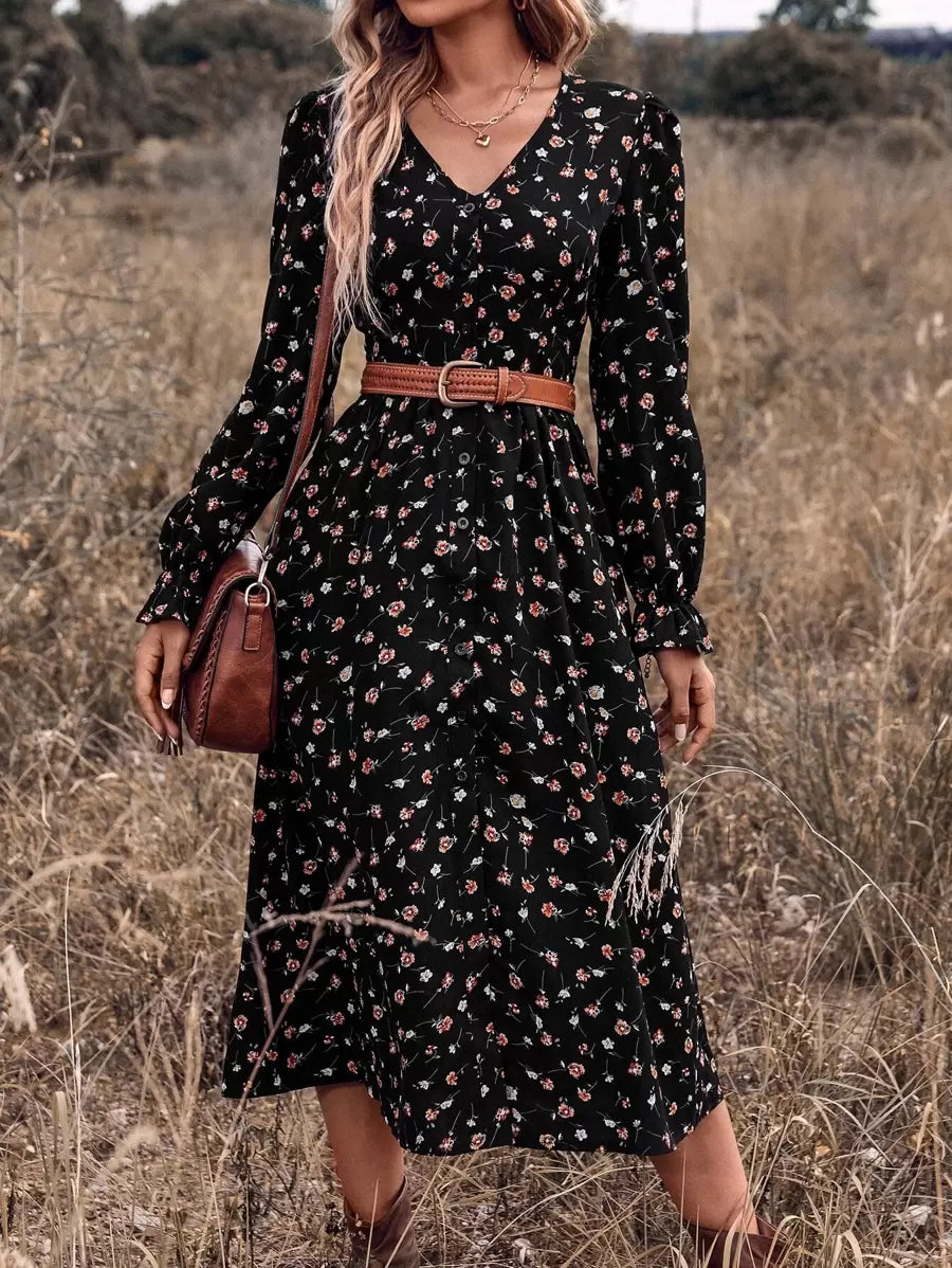 Vestido Iris Boho Midi Floral Manga Babado