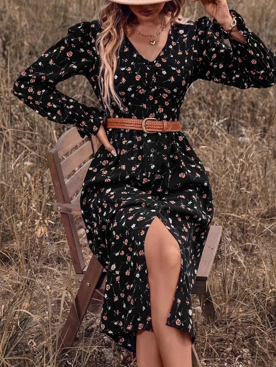 Vestido Iris Boho Midi Floral Manga Babado