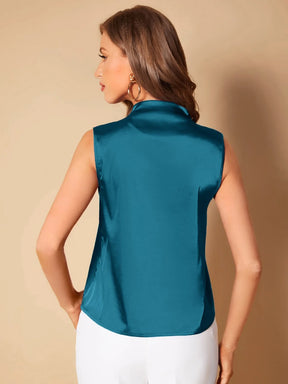 Blusa Regata Feminina em Cetim Azul Petróleo com Decote V – Elegância e Sofisticação