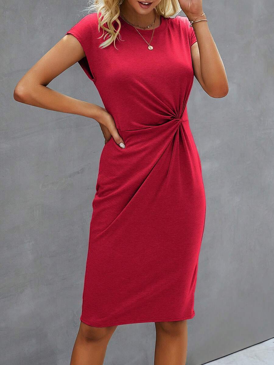 Vestido Serena Elegante Midi Manga Morcego Torcido