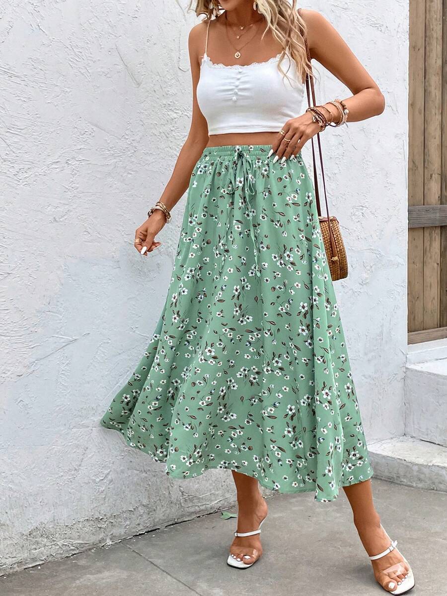 Saia Luna Boho Maxi Floral com Amarração