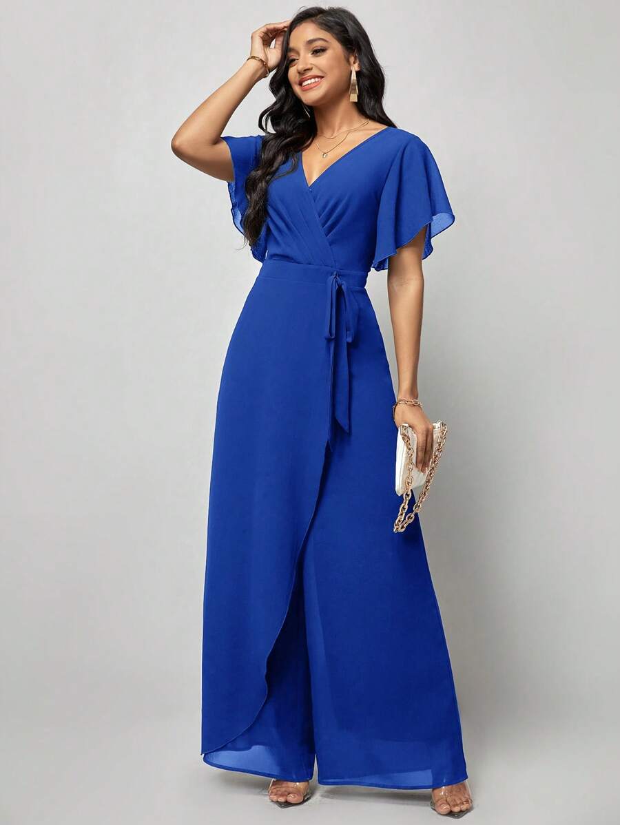 Macacão Aurora Elegante Longo Decote V com Amarração