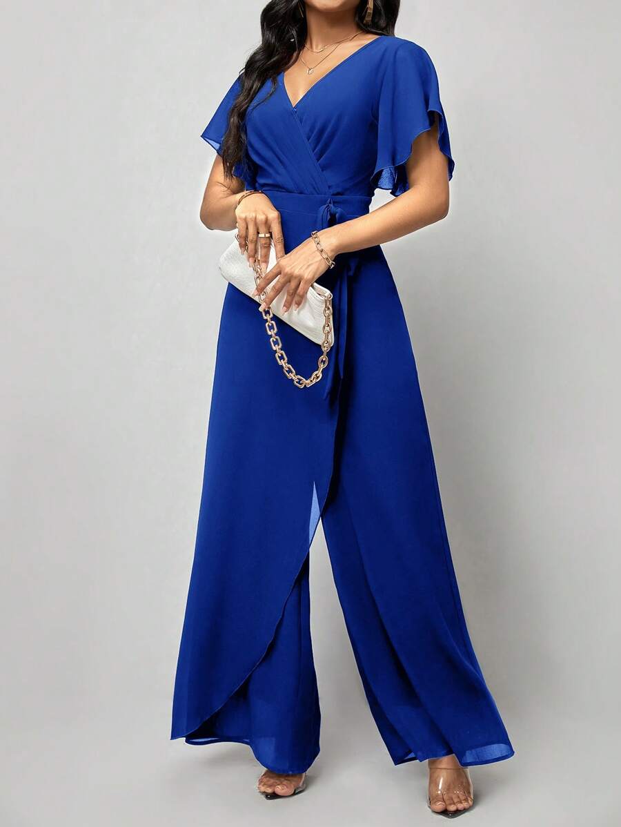 Macacão Aurora Elegante Longo Decote V com Amarração