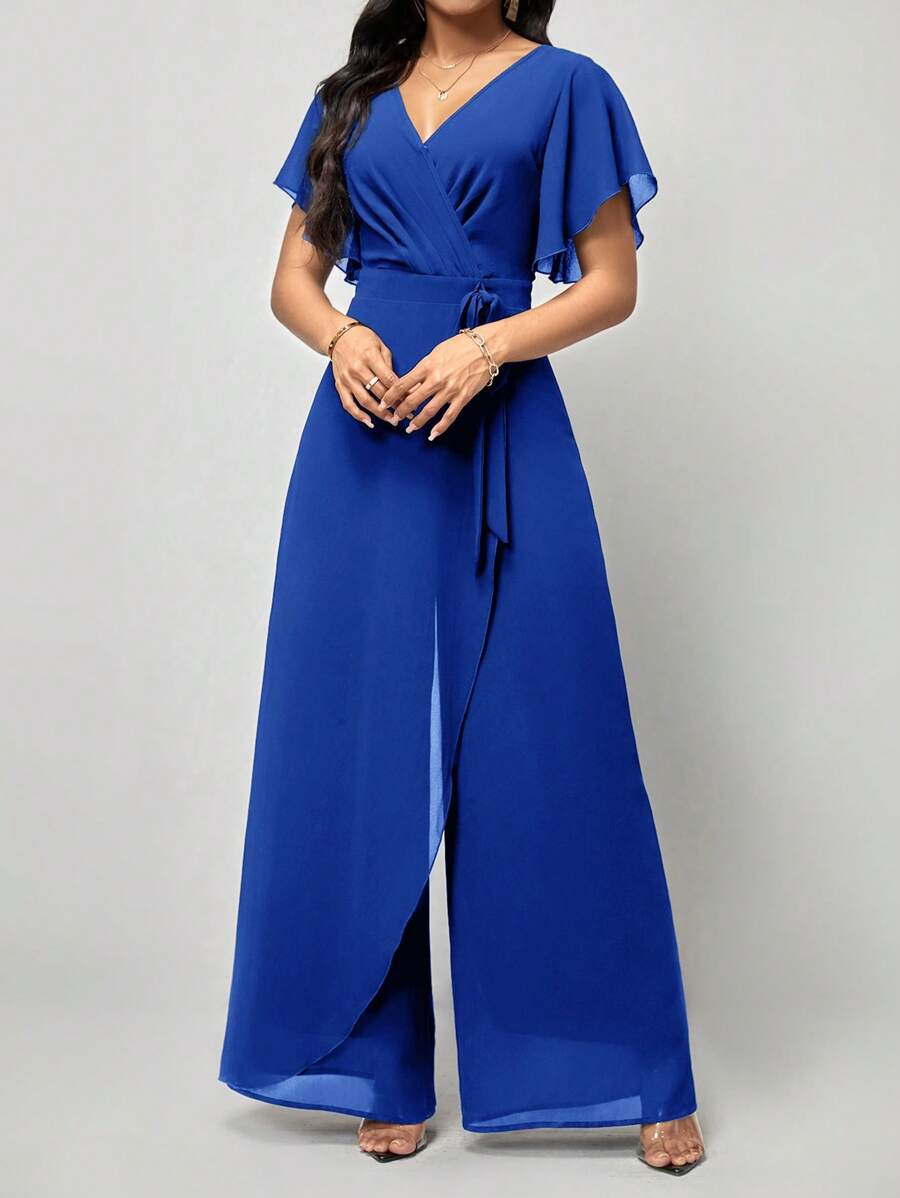 Macacão Aurora Elegante Longo Decote V com Amarração