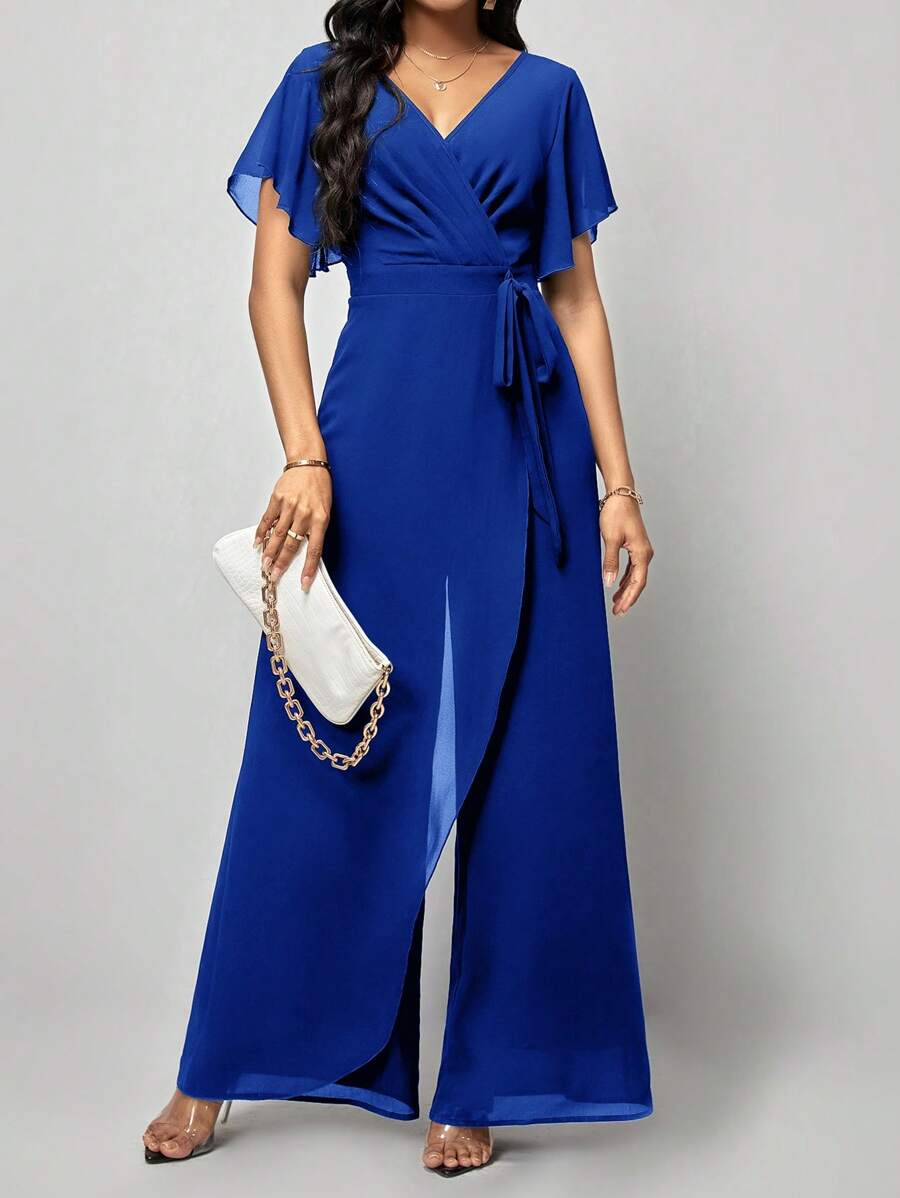 Macacão Aurora Elegante Longo Decote V com Amarração