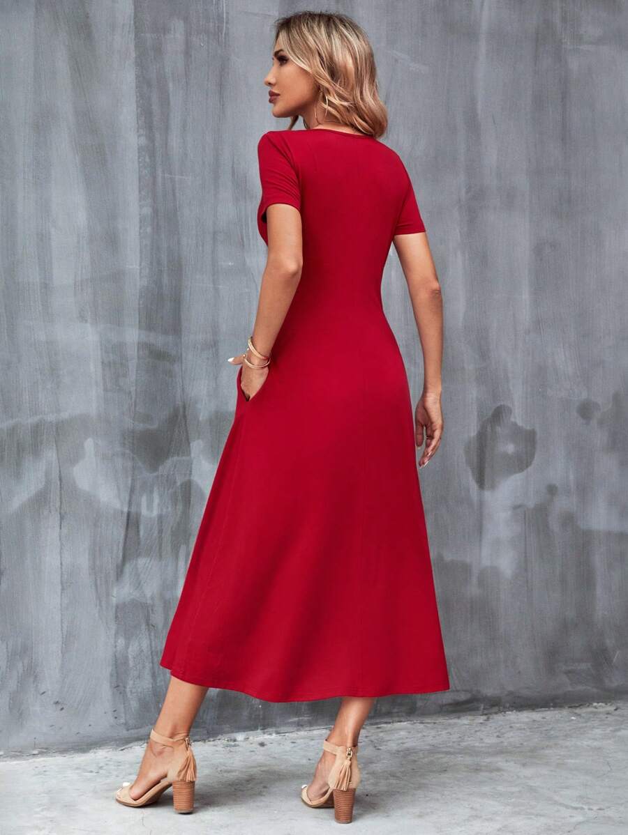 Vestido Laura Casual Midi Decote V Manga Curta