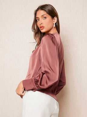 Blusa Acetinada Rosa Empoeirado em Cetim Feminina | Elegância do PP ao GG