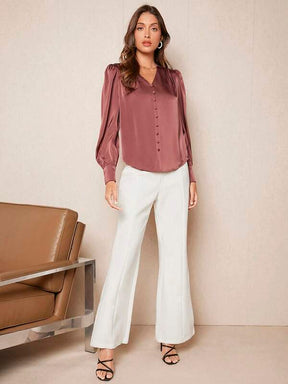 Blusa Acetinada Rosa Empoeirado em Cetim Feminina | Elegância do PP ao GG