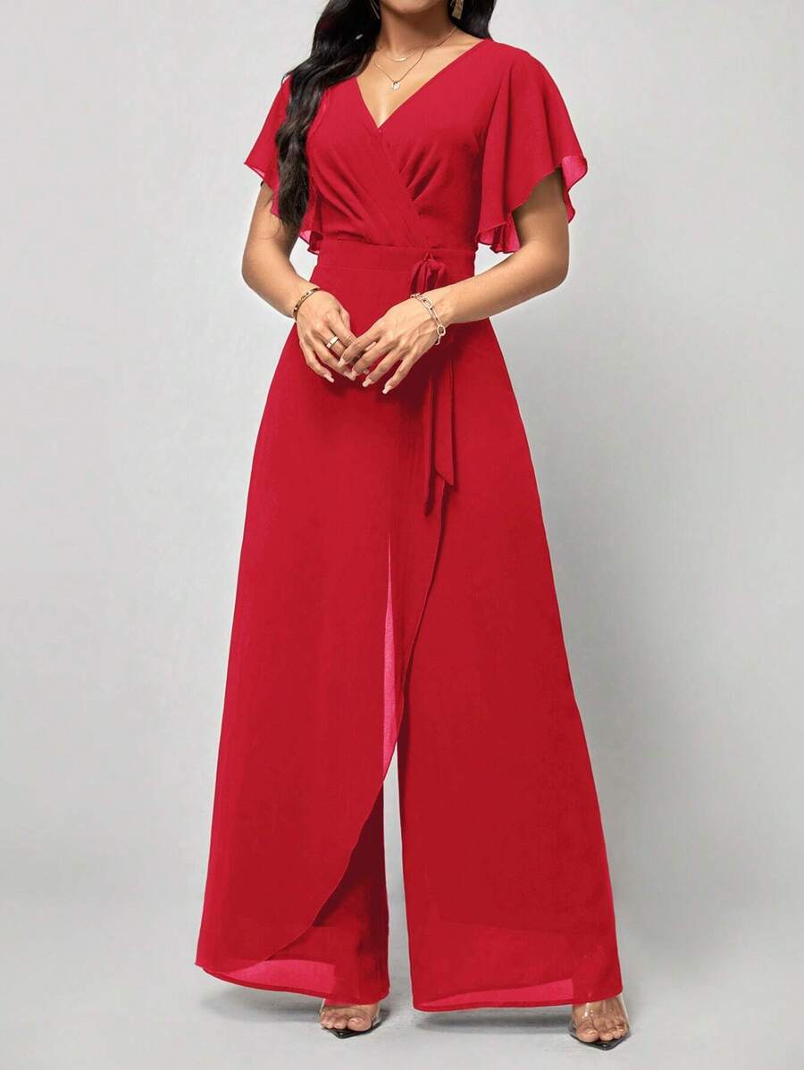 Macacão Aurora Elegante Longo Decote V com Amarração