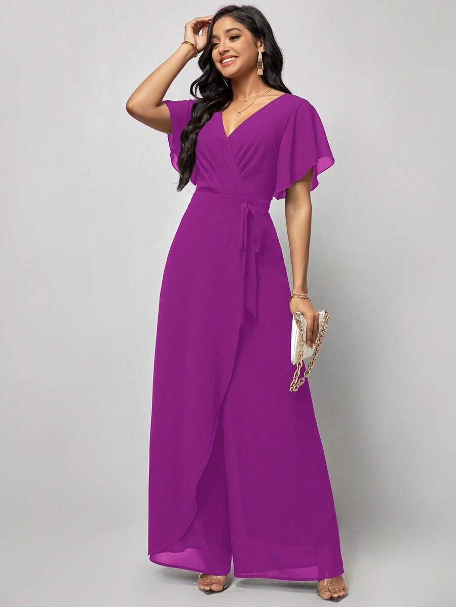 Macacão Aurora Elegante Longo Decote V com Amarração