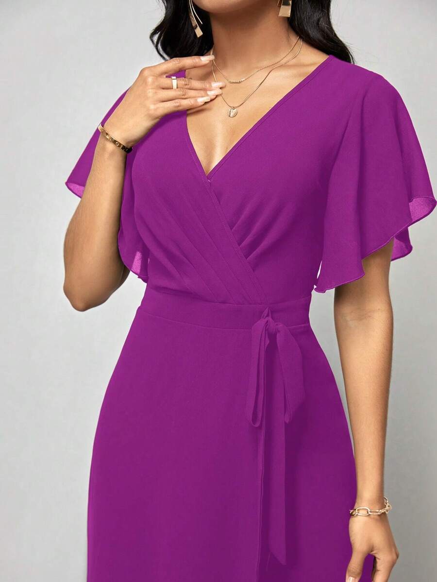 Macacão Aurora Elegante Longo Decote V com Amarração