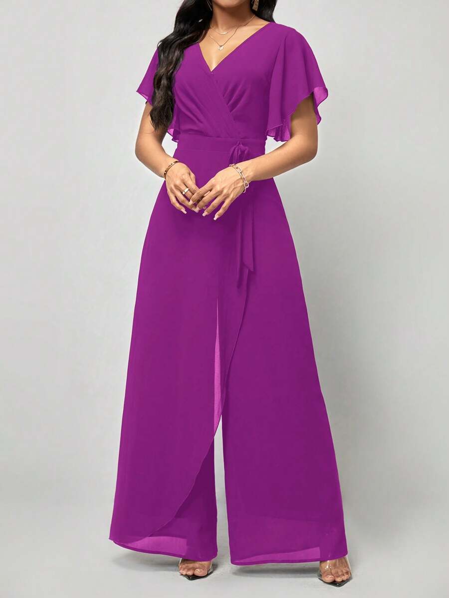 Macacão Aurora Elegante Longo Decote V com Amarração