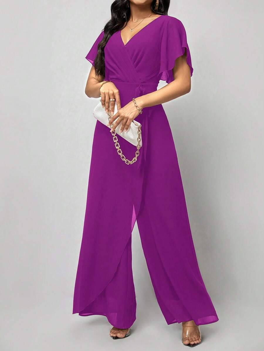 Macacão Aurora Elegante Longo Decote V com Amarração