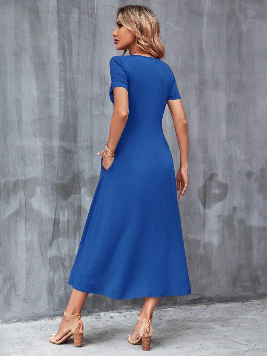 Vestido Laura Casual Midi Decote V Manga Curta