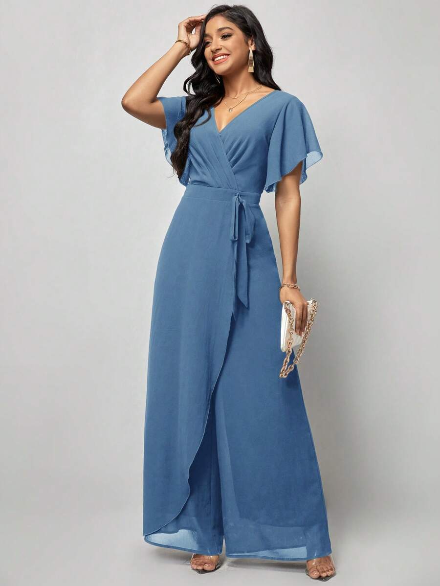 Macacão Aurora Elegante Longo Decote V com Amarração