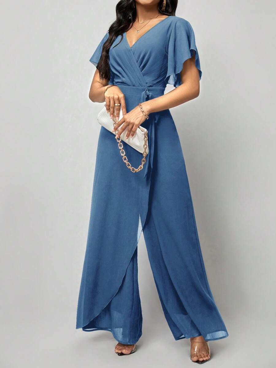 Macacão Aurora Elegante Longo Decote V com Amarração