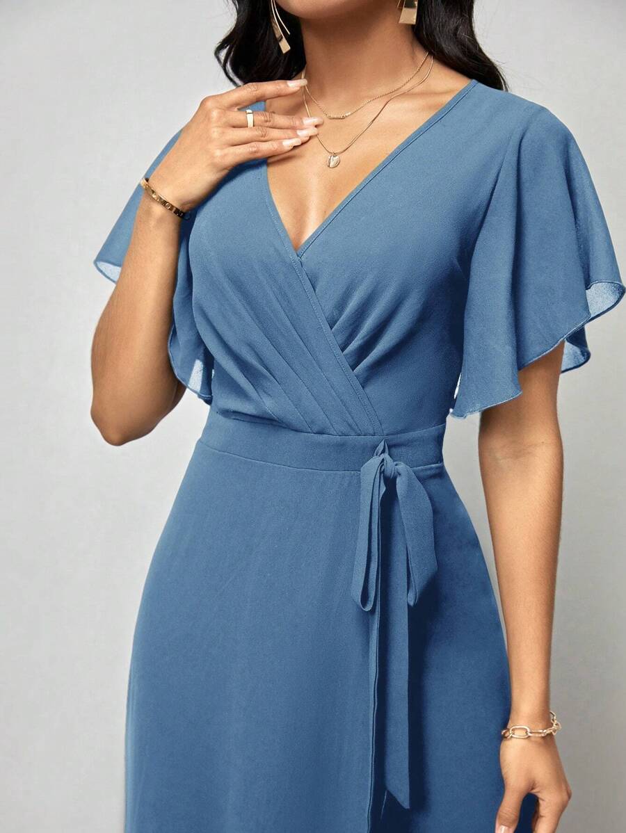 Macacão Aurora Elegante Longo Decote V com Amarração