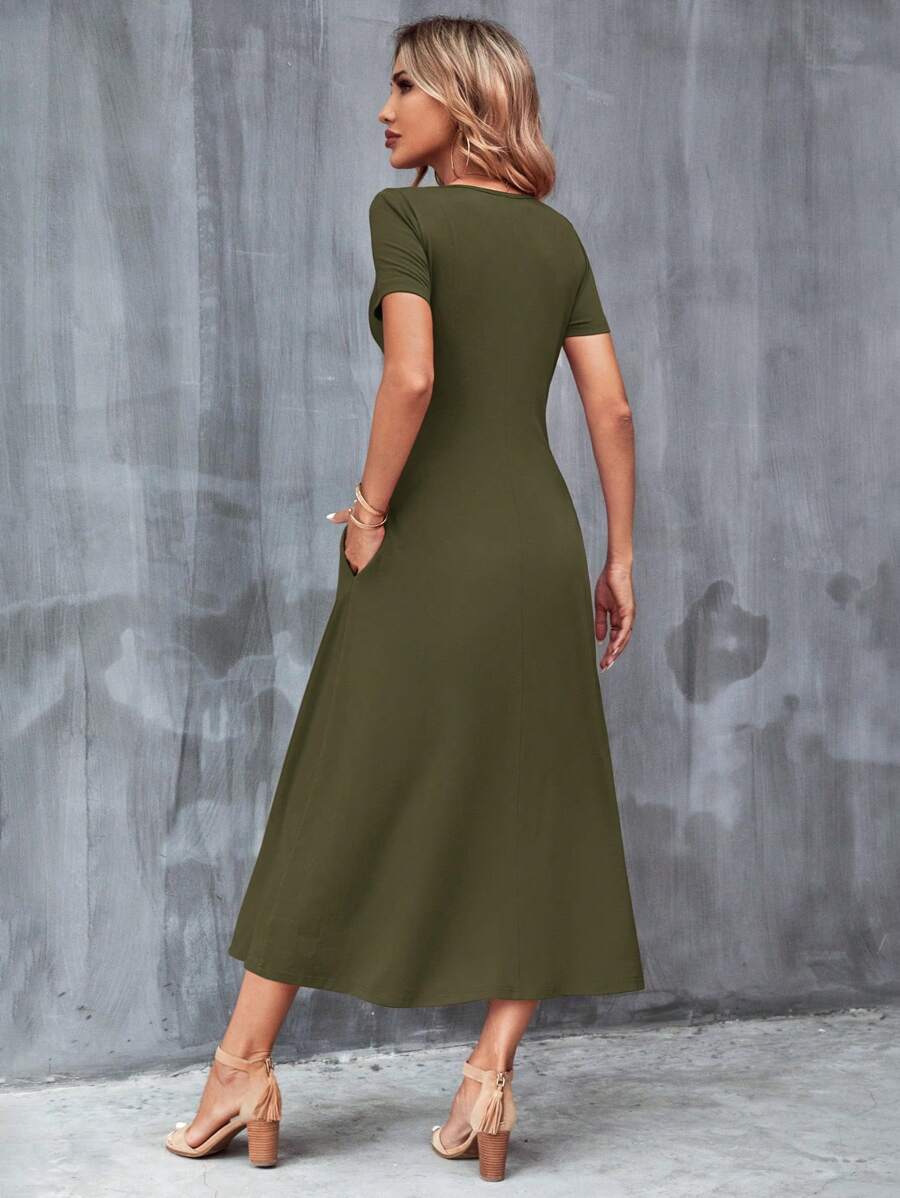 Vestido Laura Casual Midi Decote V Manga Curta