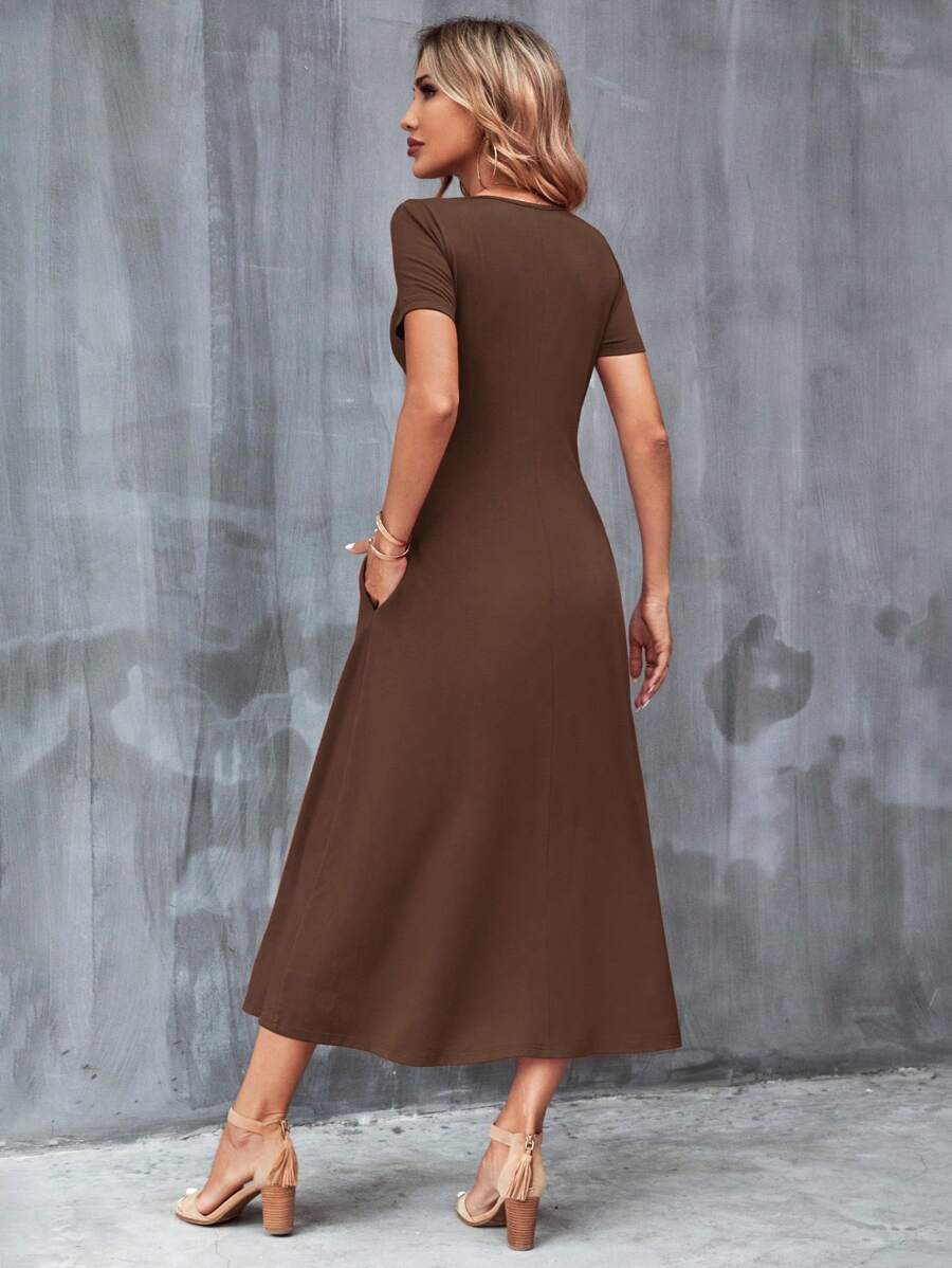 Vestido Laura Casual Midi Decote V Manga Curta