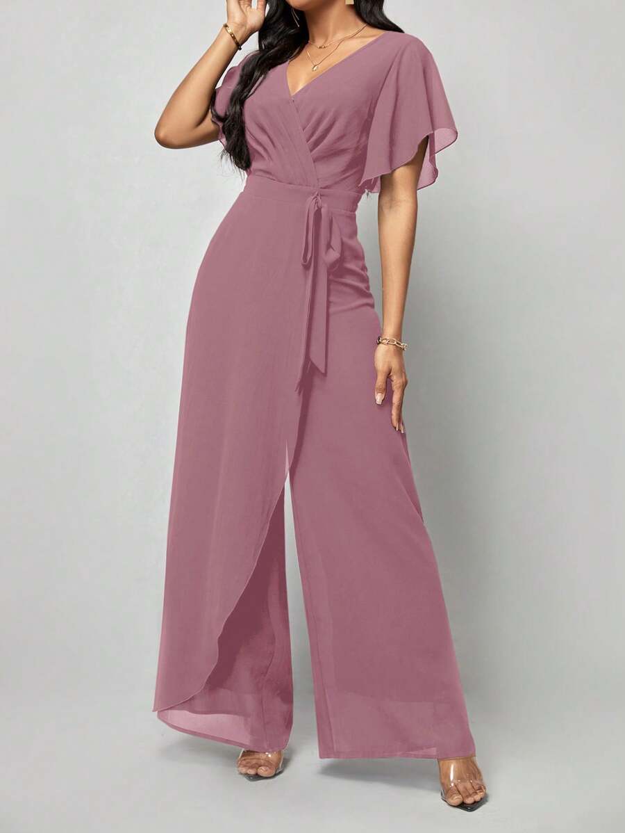 Macacão Aurora Elegante Longo Decote V com Amarração