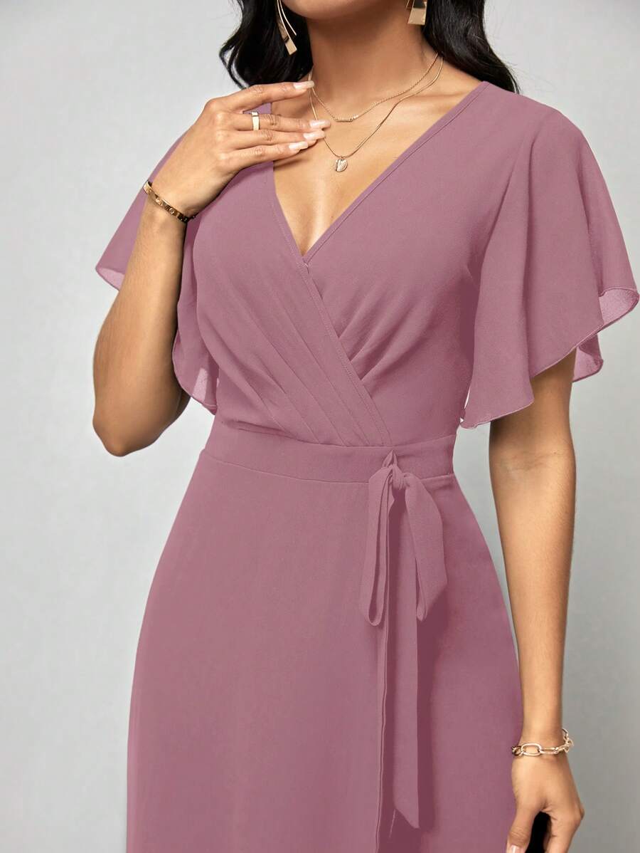 Macacão Aurora Elegante Longo Decote V com Amarração