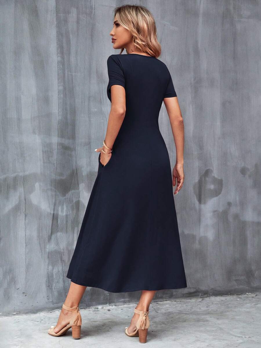 Vestido Laura Casual Midi Decote V Manga Curta