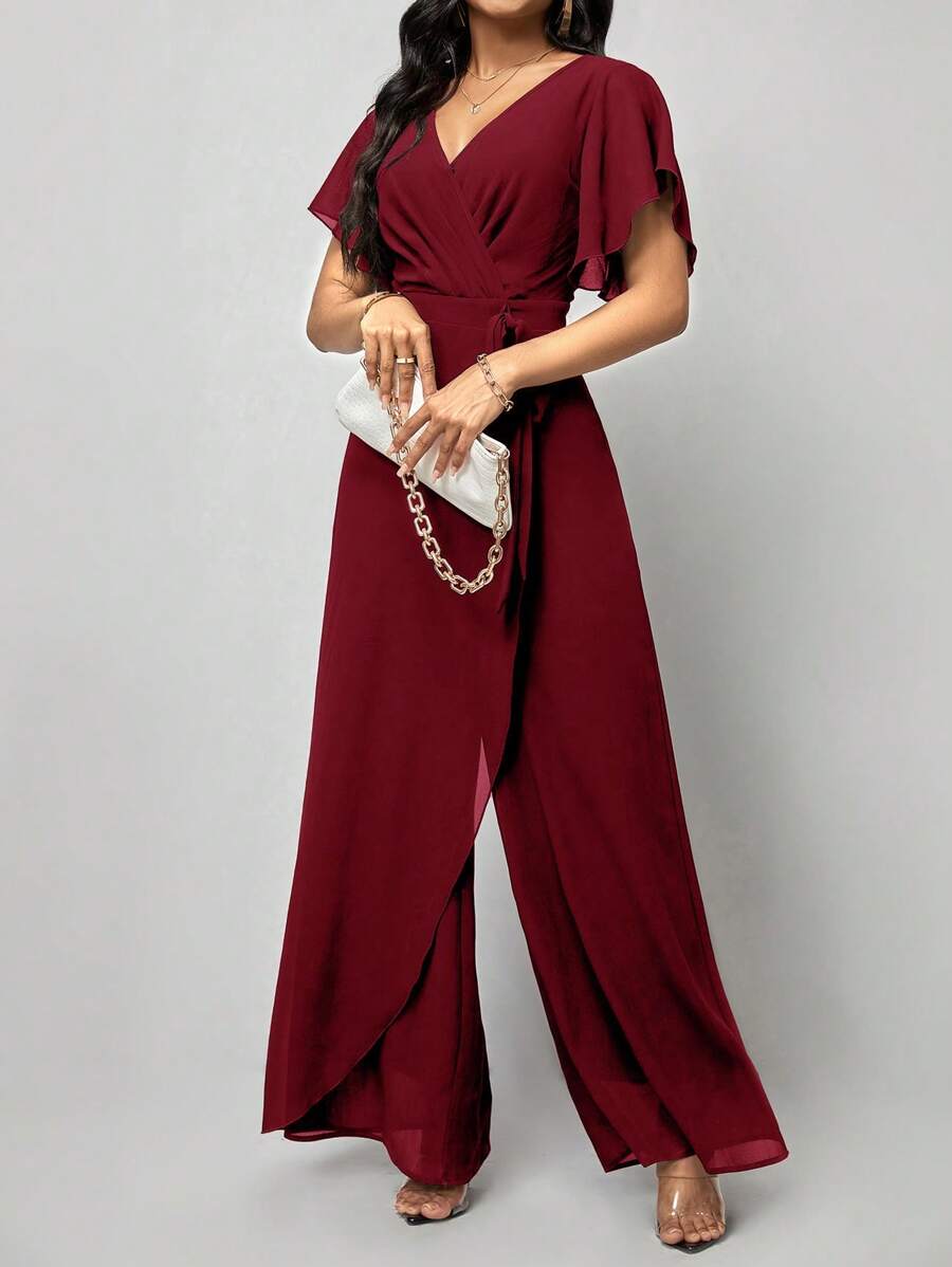 Macacão Aurora Elegante Longo Decote V com Amarração