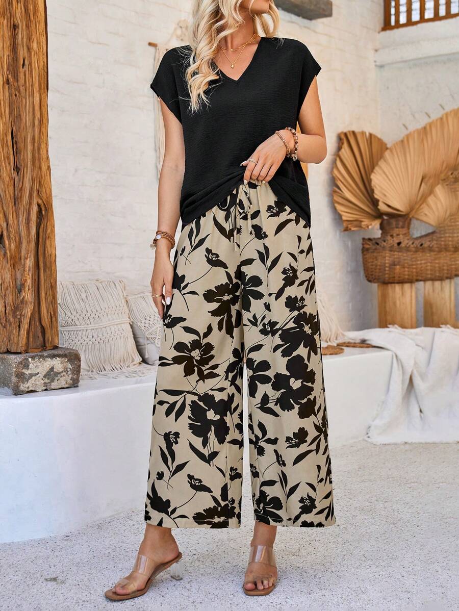 Conjunto Aurora Manga Morcego Floral Casual