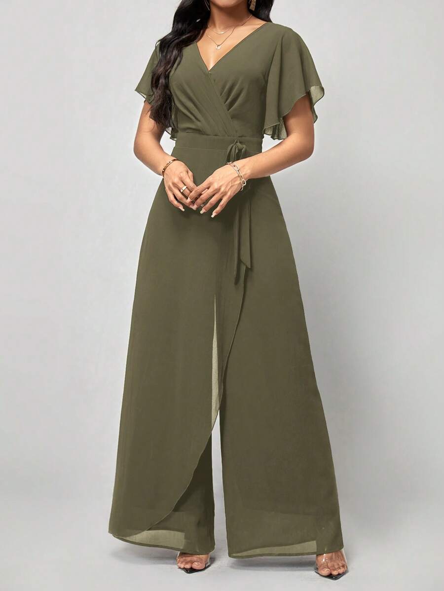 Macacão Aurora Elegante Longo Decote V com Amarração