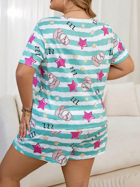 Pijama Feminino Plus Size Estampado com Preguiça e Estrelas – Conforto e Estilo Nelima (G1 ao G5)