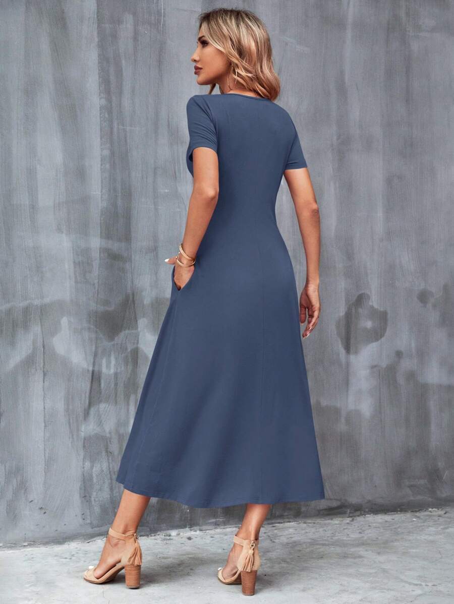 Vestido Laura Casual Midi Decote V Manga Curta