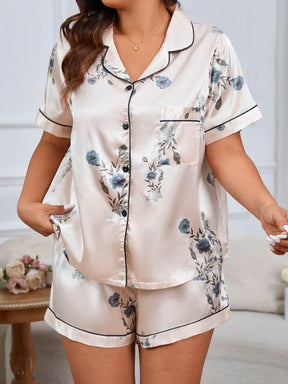 Pijama Floral Acetinado Plus Size com Botões – Conforto e Elegância do G1 ao G5