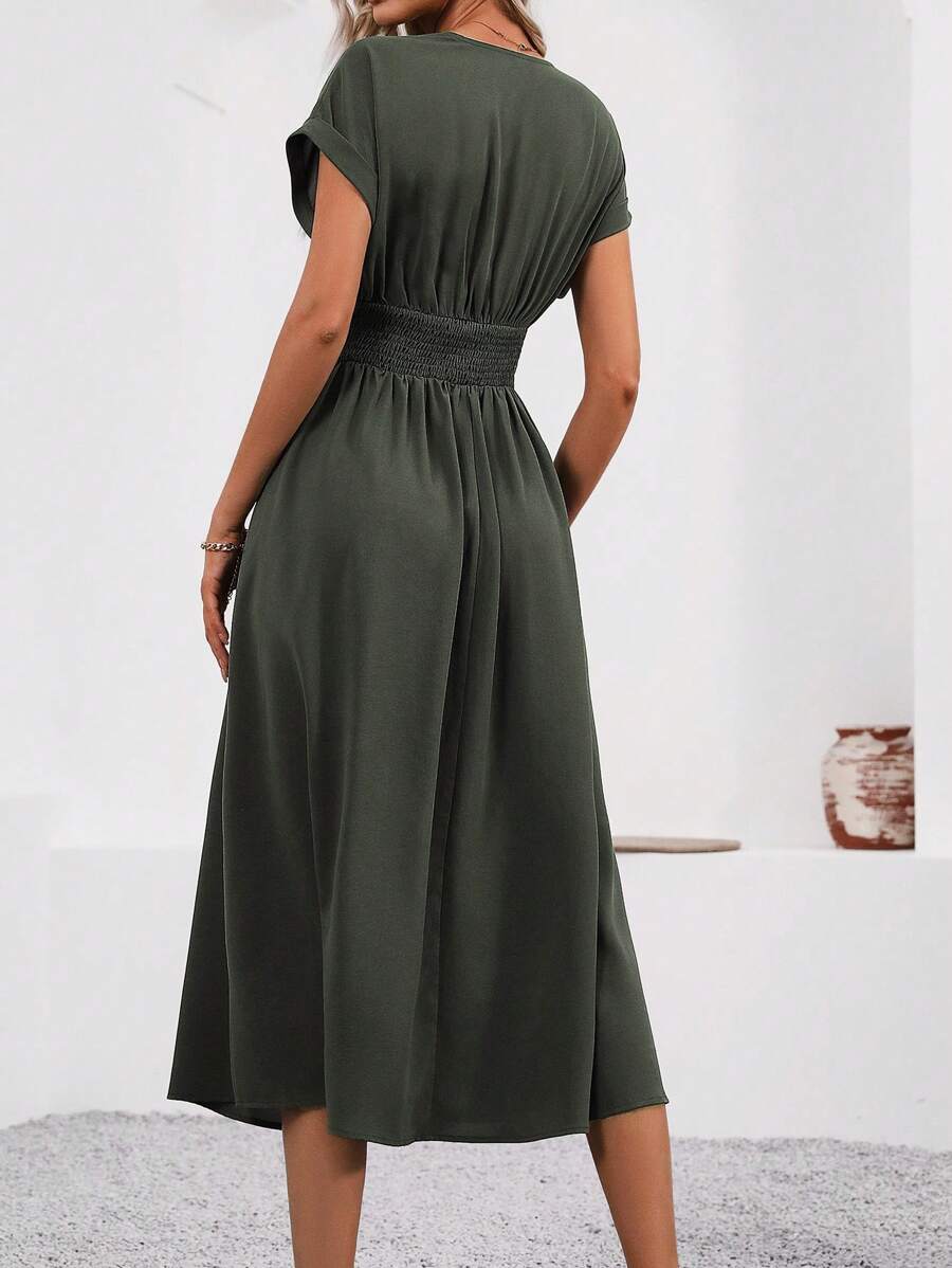 Vestido Aurora Longo Plissado Decote V