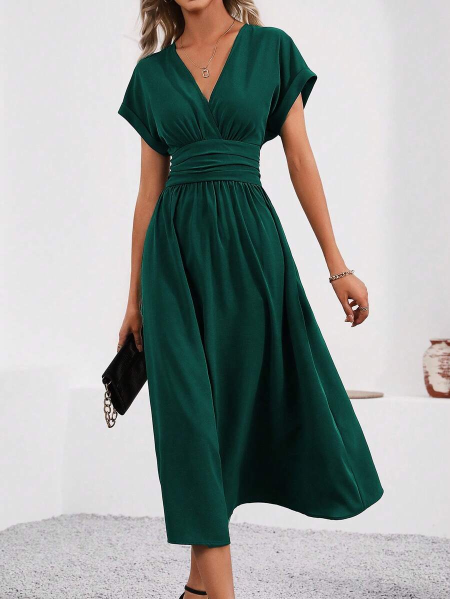 Vestido Aurora Longo Plissado Decote V