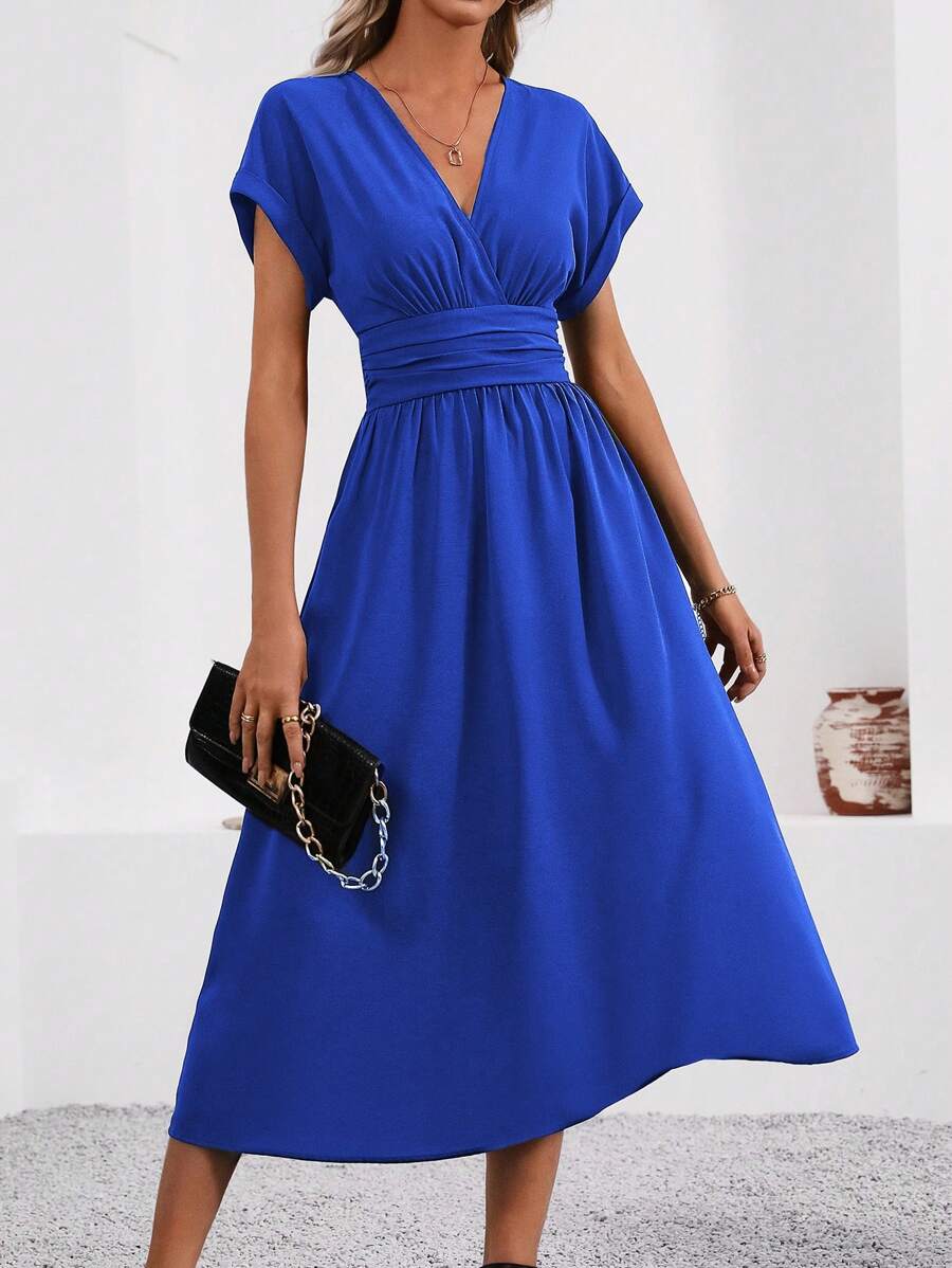 Vestido Aurora Longo Plissado Decote V