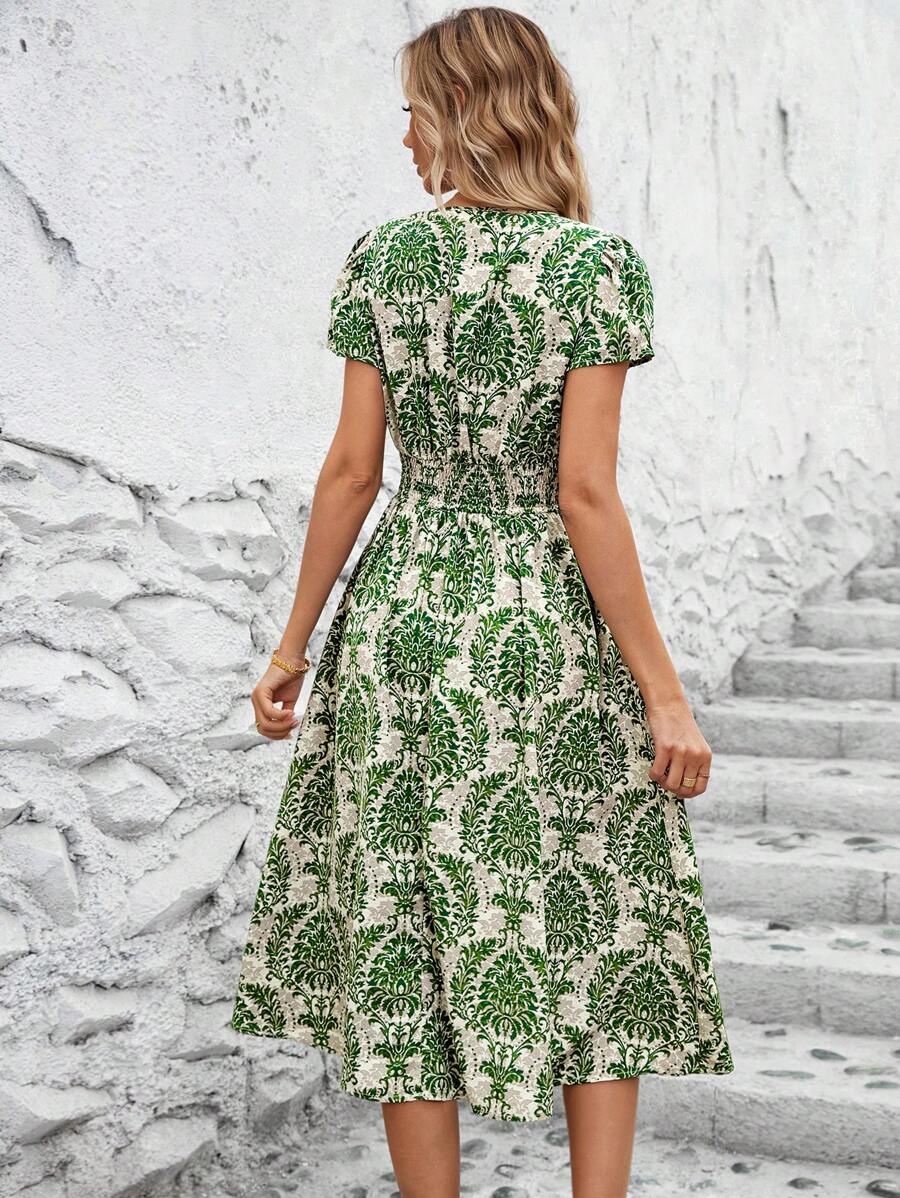 Vestido Clara Boho Midi Decote V Retrô