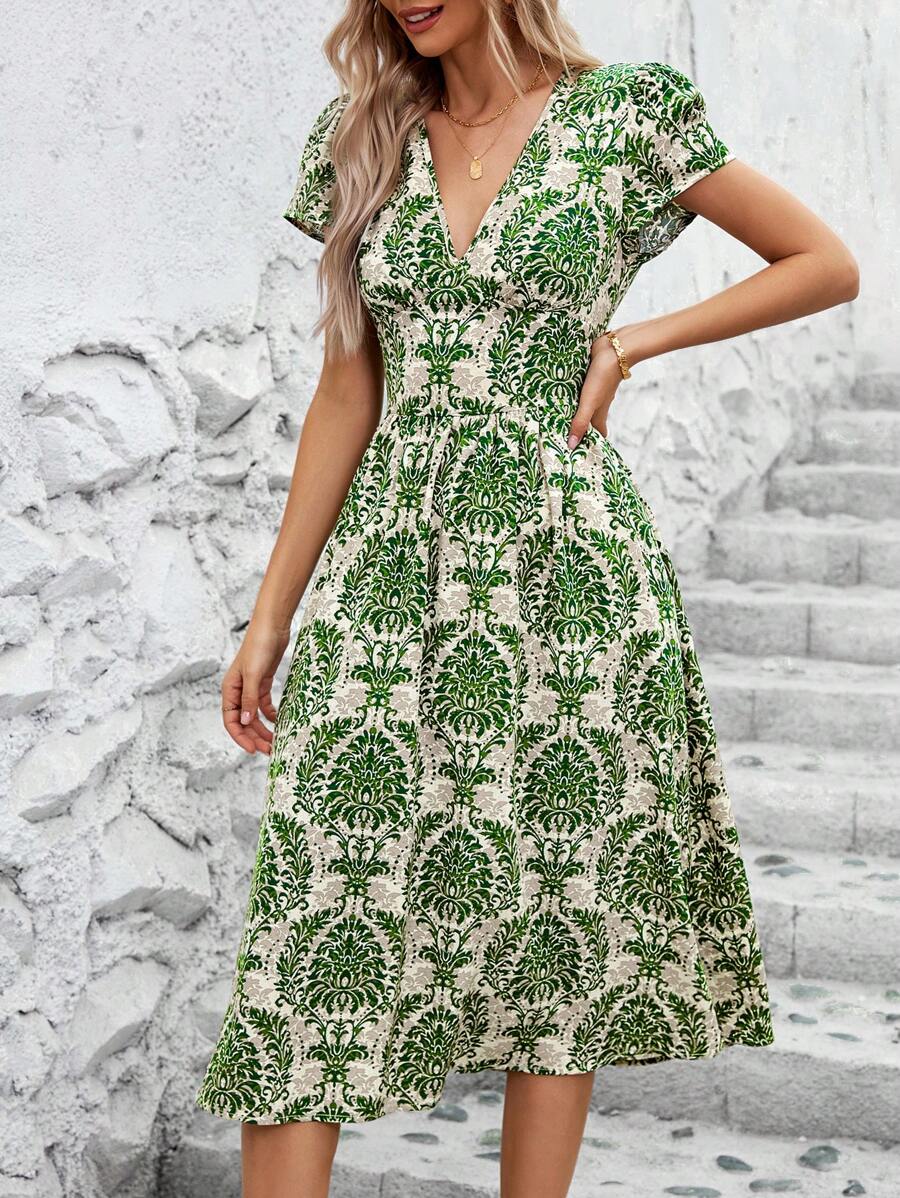 Vestido Clara Boho Midi Decote V Retrô