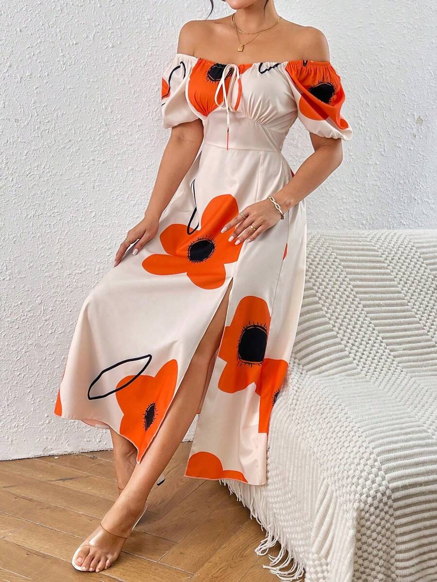 Vestido Aurora Boho Longo Ombro de Fora Floral