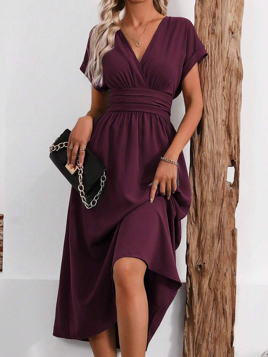 Vestido Aurora Longo Plissado Decote V