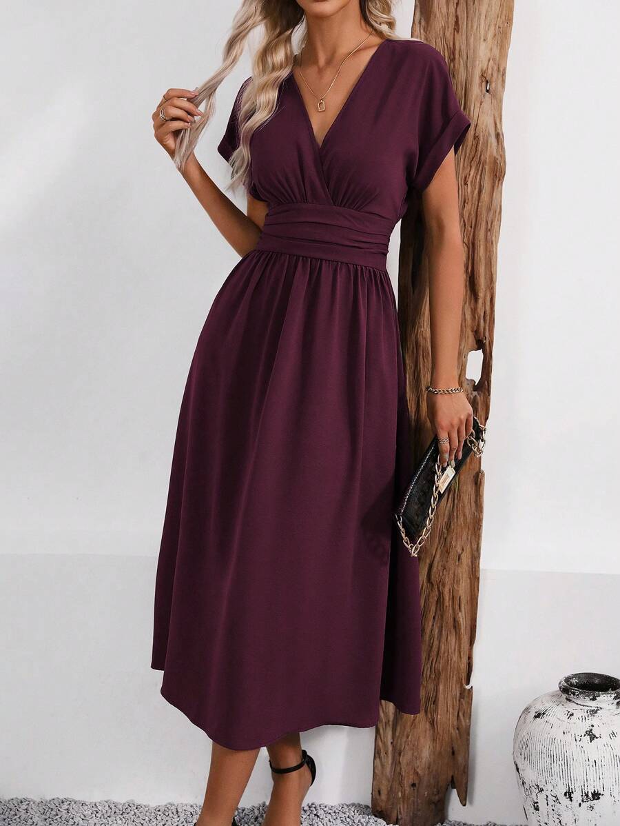 Vestido Aurora Longo Plissado Decote V