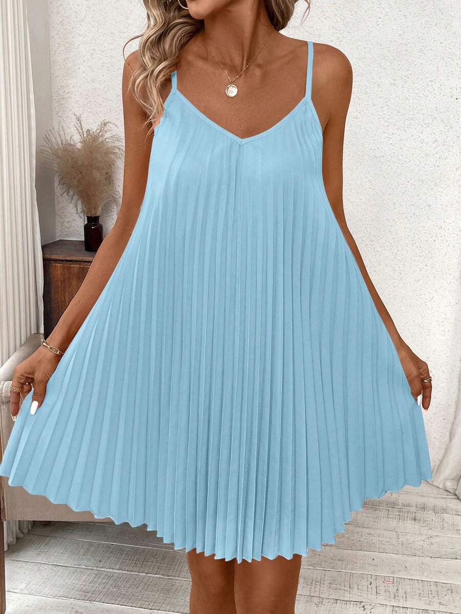 Vestido Coral Primavera Curto Plissado Alças Finas