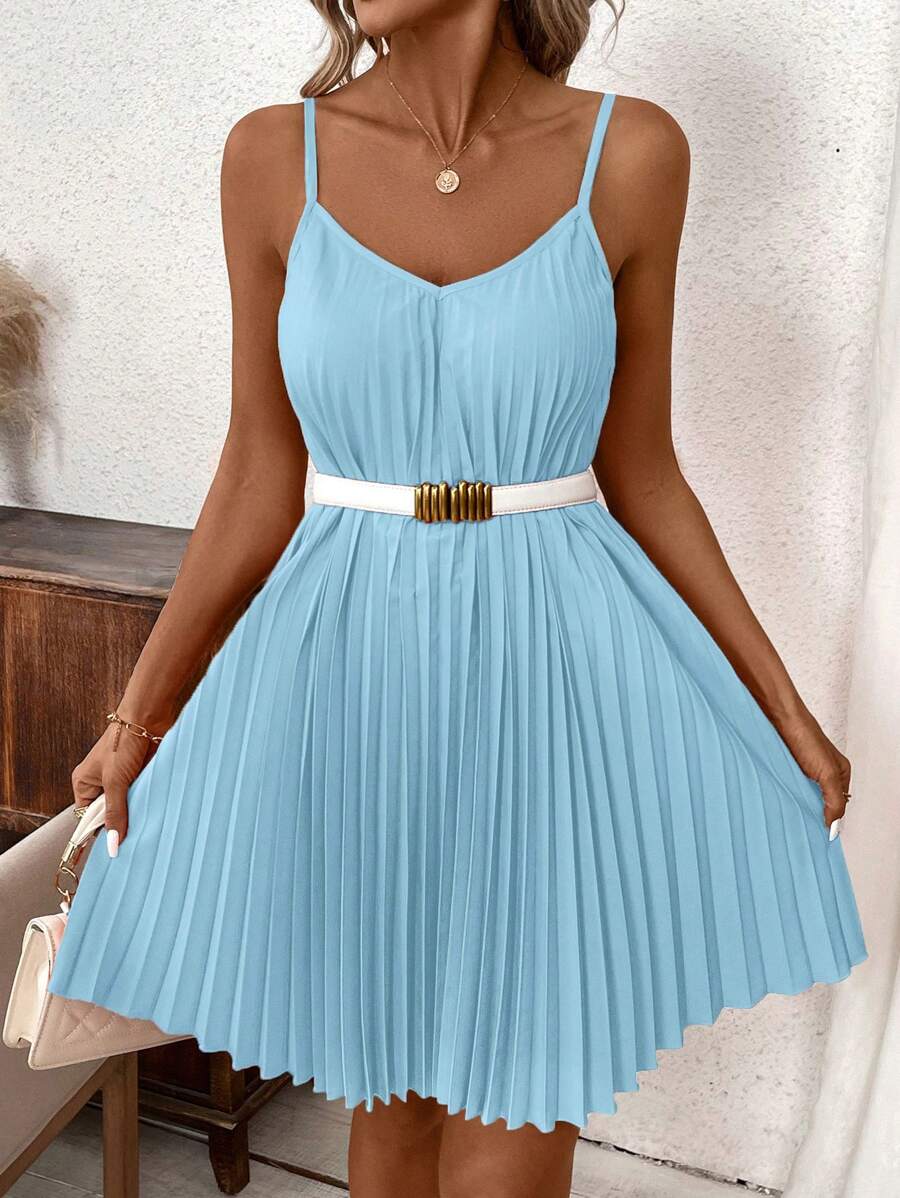 Vestido Coral Primavera Curto Plissado Alças Finas