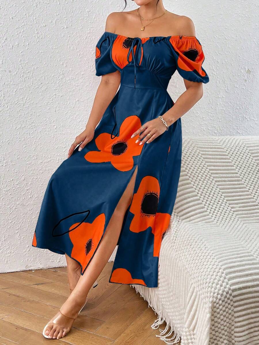 Vestido Aurora Boho Longo Ombro de Fora Floral